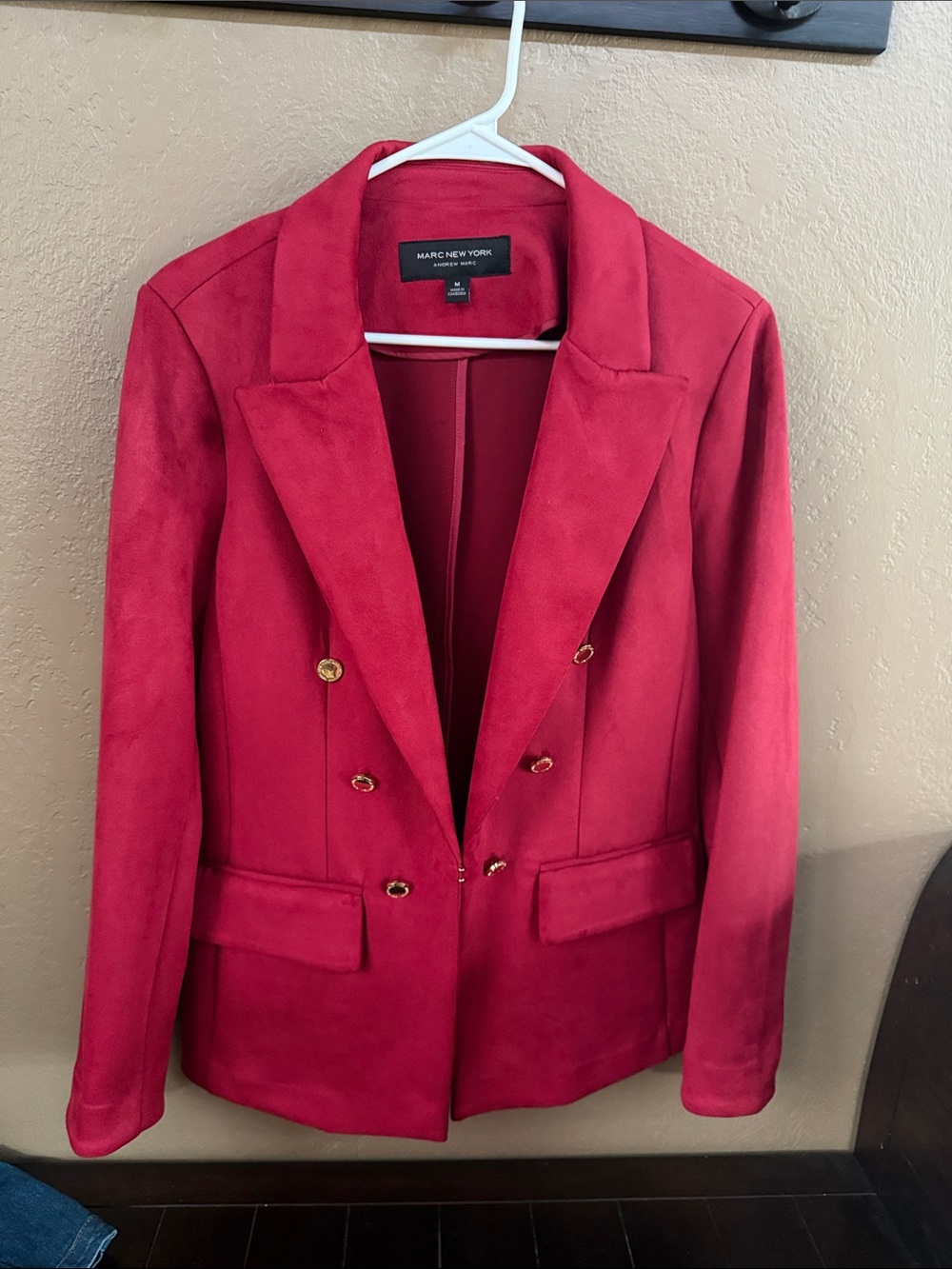Marc New York Crimson Double-Breasted Blazer with Gold Buttons